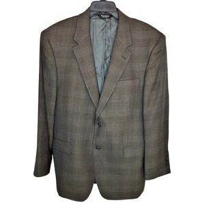 Jos A Bank Wool Sport Coat 44R Brown Tan Windowpane Plaid Gordon Blazer Jacket